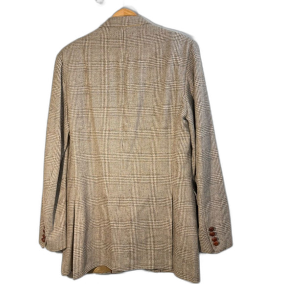 Savile Row Classic Tan Windowpane Plaid Men's wool Blazer 44S - Picture 6 of 7